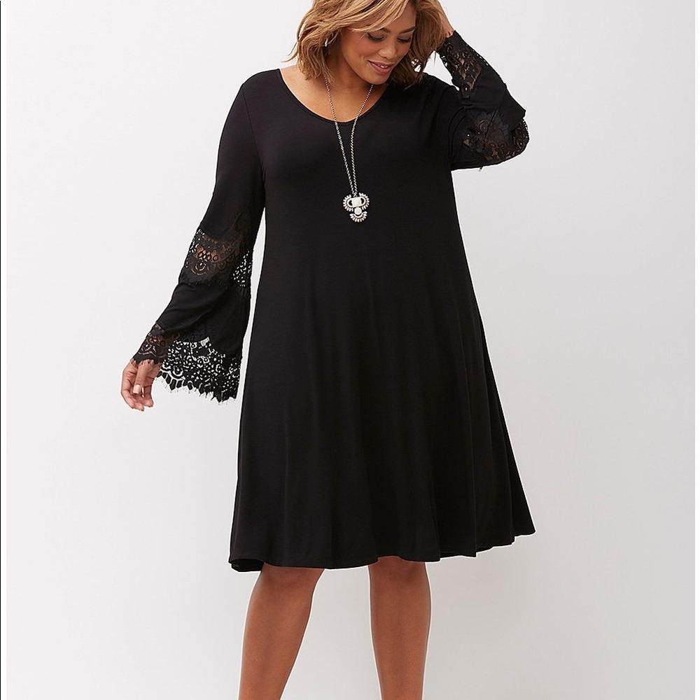 Bell-Sleeve Dress With Lace